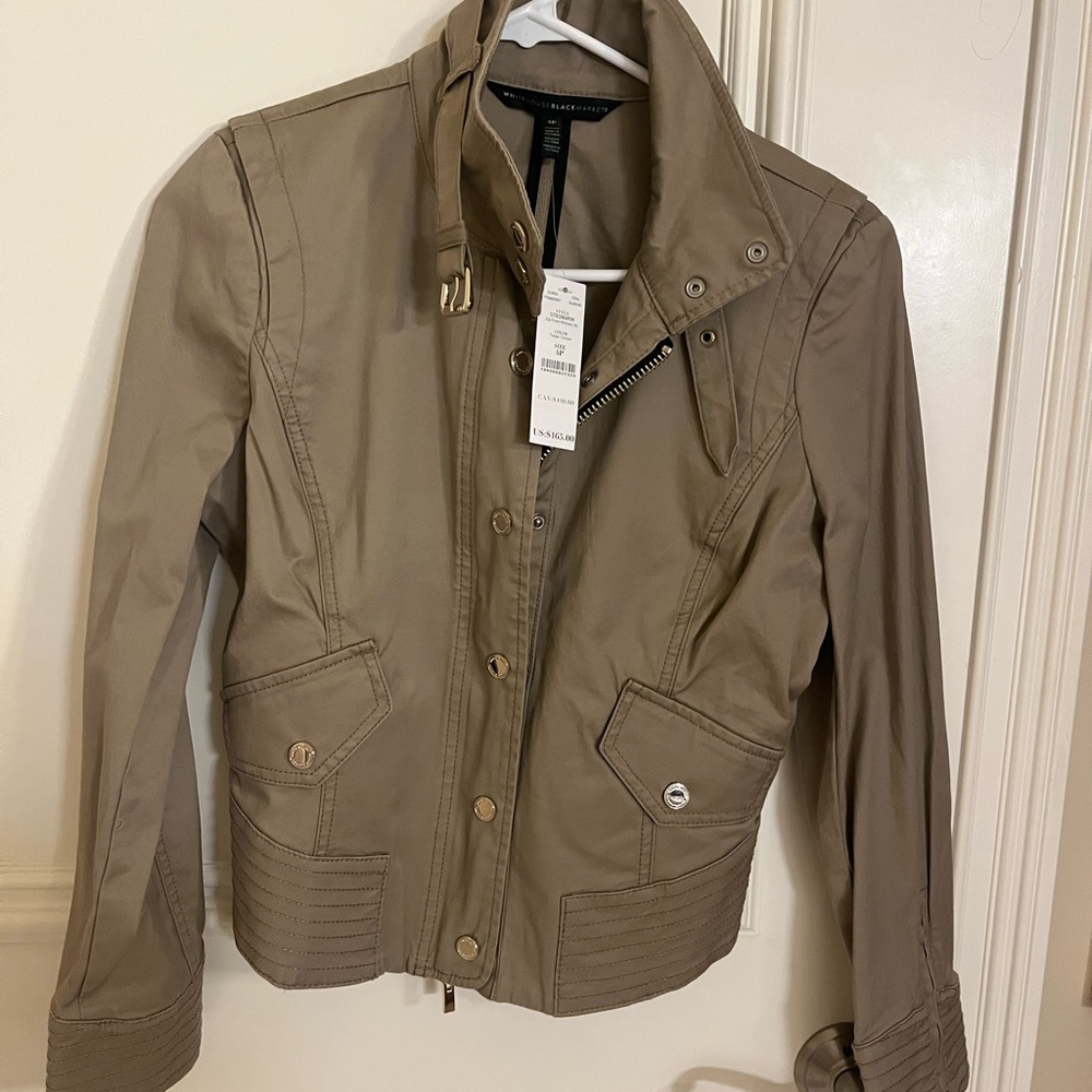 WHBM Moto jacket with gold detail on buttons and zippers.